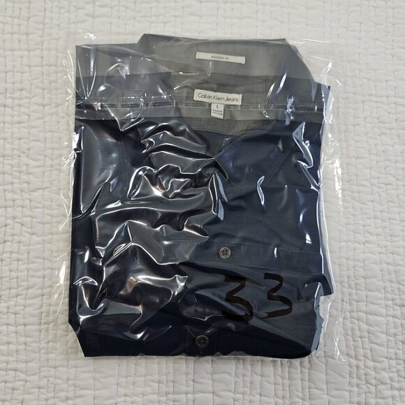 Calvin Klein Jeans Shirt Men's L Navy Blue Plaid Button Down Pockets EUC Luxe - Picture 15 of 15